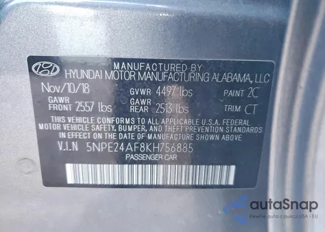 2019 Hyundai Sonata Se z USA, uszkodzony, nr VIN 5NPE24AF8KH756885